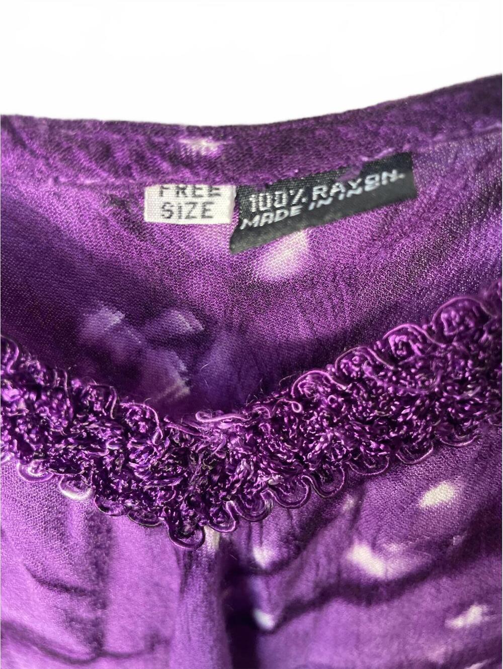 Tie Dye Dress Women's OS Purple Embroidered Bohemian Hippie - Picture 2 of 8